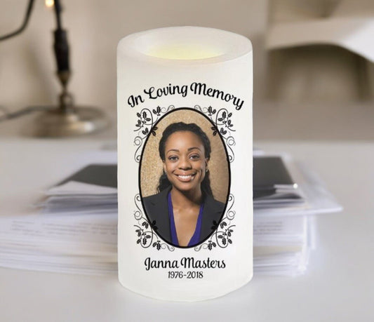 Flourish Leaves Flameless LED Memorial Candle - The Funeral Program Site