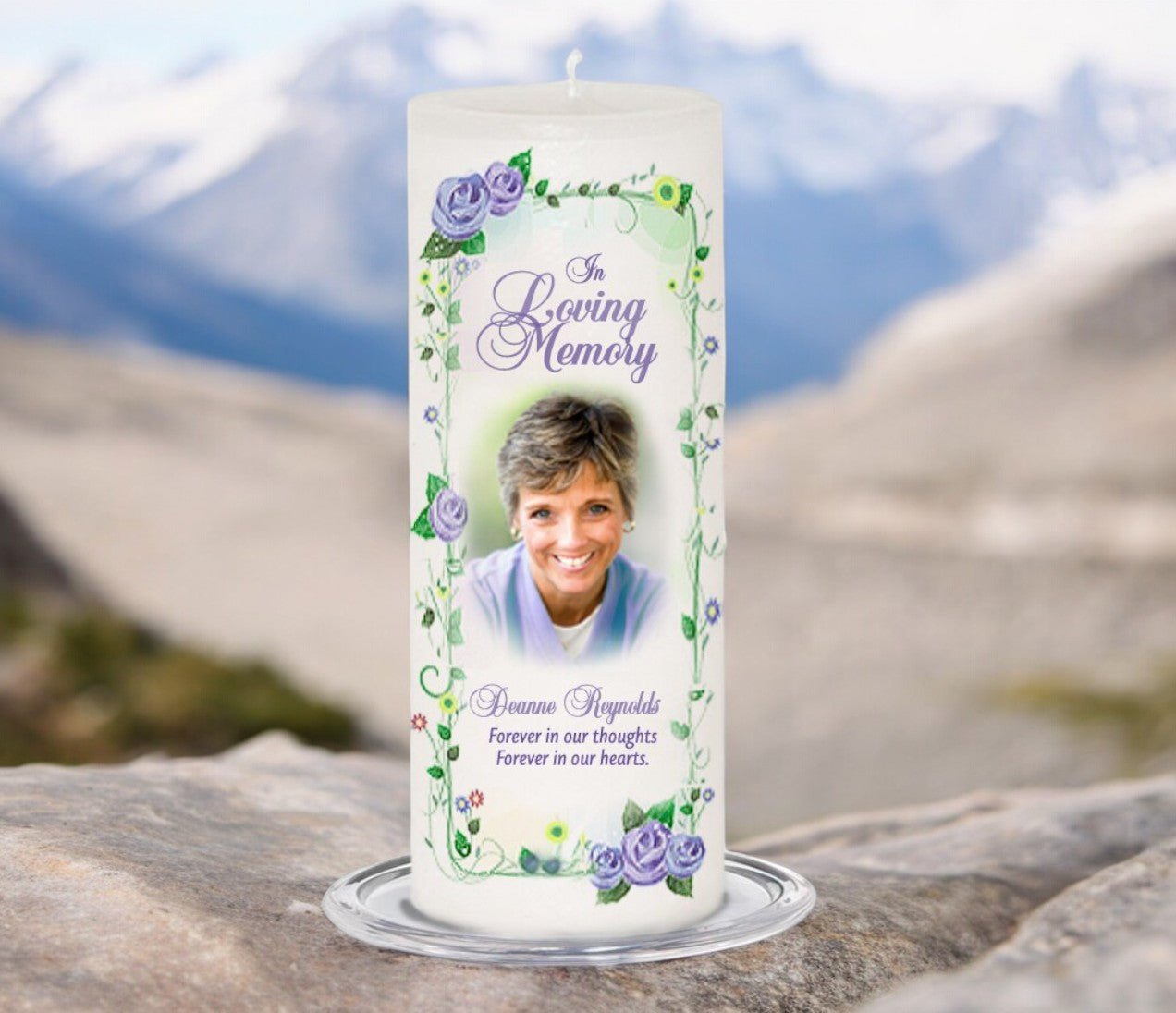 Flourish Personalized Wax Pillar Memorial Candle - The Funeral Program Site