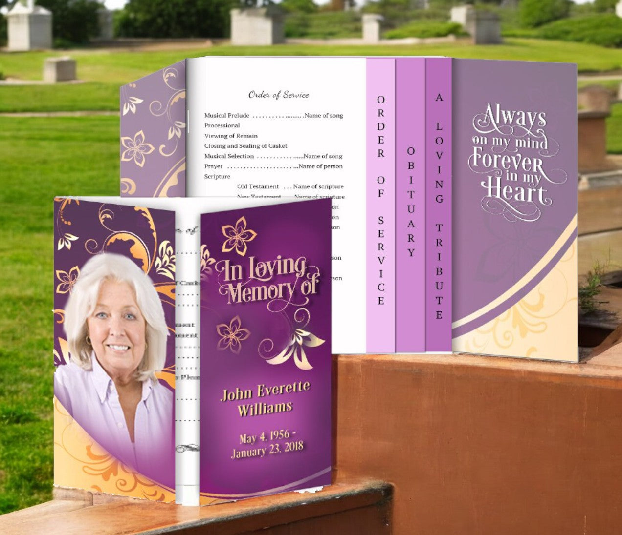 Flourish Gatefold-Graduated Combo Funeral Program Design & Print (Pack of 50)