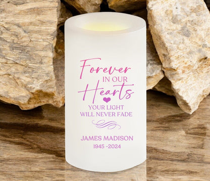 Forever In Our Hearts Personalized Flameless LED Memorial Candle - The Funeral Program Site