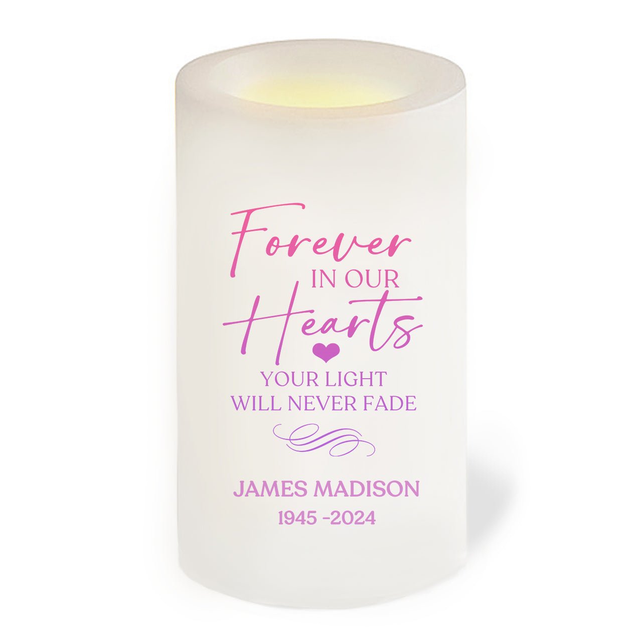 Forever In Our Hearts Personalized Flameless LED Memorial Candle - The Funeral Program Site