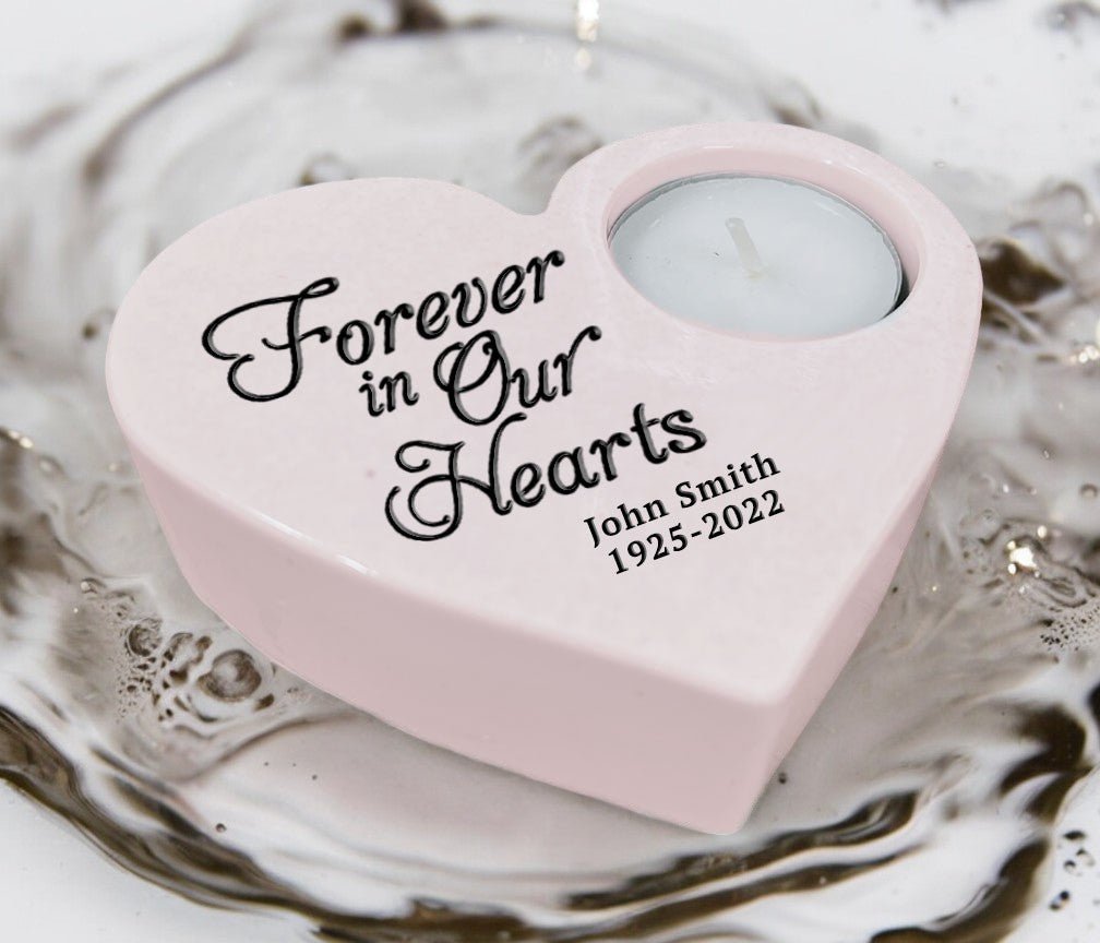 Forever In Our Hearts Stone Memorial Tea Light Candle Holder - The Funeral Program Site