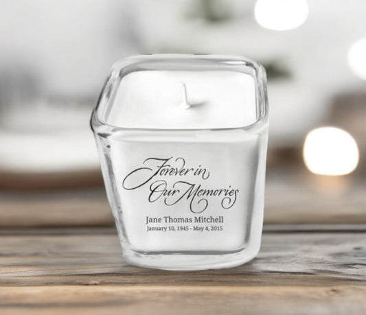 Forever In Our Memories Glass Cube Memorial Candle