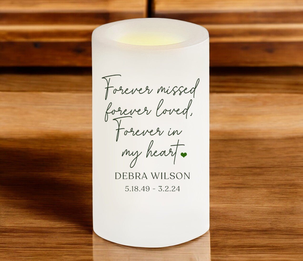 Forever Missed Personalized Flameless LED Memorial Candle - The Funeral Program Site