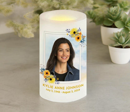 Framed Floral Personalized LED Memorial Candle - The Funeral Program Site