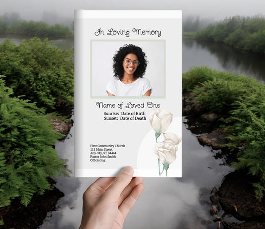 White Roses Online Funeral Program Template