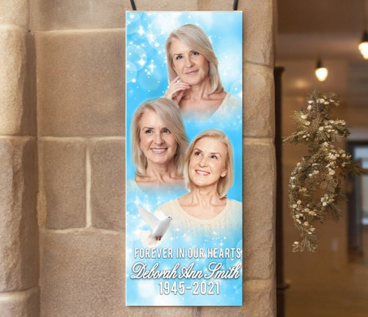 Funeral Banner 24 x 60 - Blue Sparkle - The Funeral Program Site