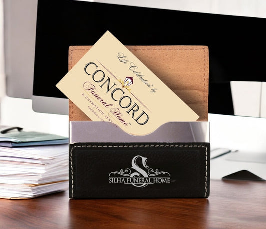 Funeral Home Engraved Leatherette Business Card Holder