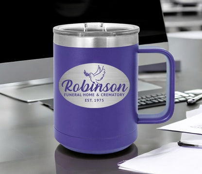 Personalized Funeral Home Stainless Steel Insulated Mug with Slider Lid