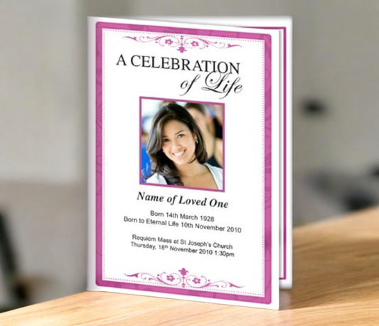 Fuschia A4 Funeral Order of Service Template