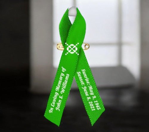 Gallbladder Cancer Ribbon Personalized (Kelly Green) - Pack of 10 - The Funeral Program Site