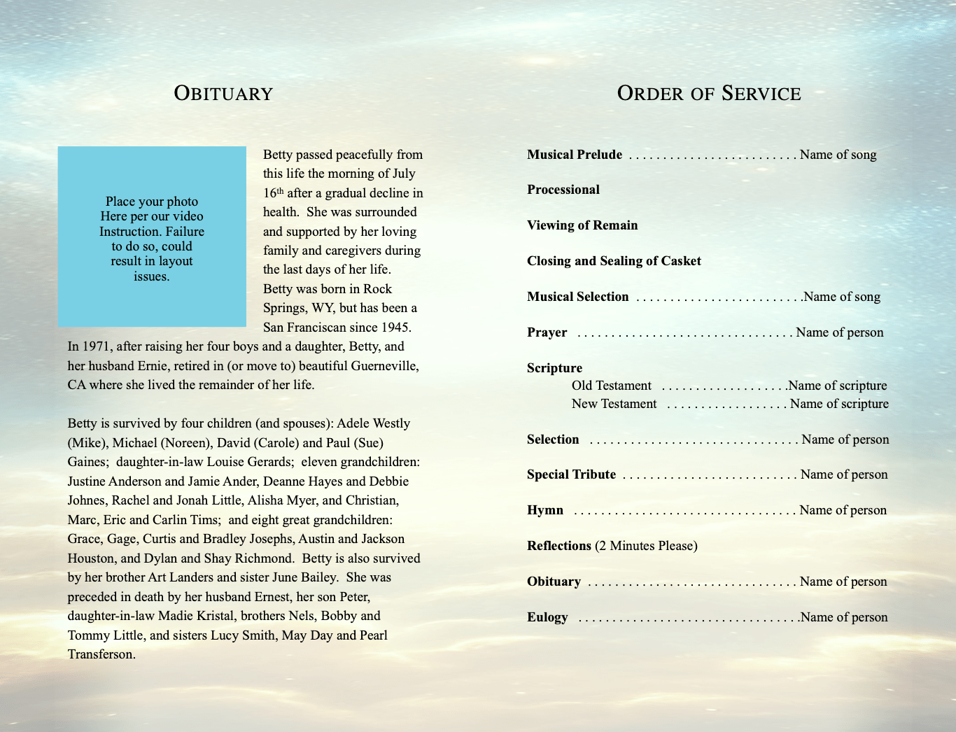 Gate of Heaven Funeral Program Template - The Funeral Program Site