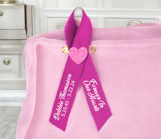 Glitter Heart Custom Awareness Ribbon - Pack of 10 - The Funeral Program Site