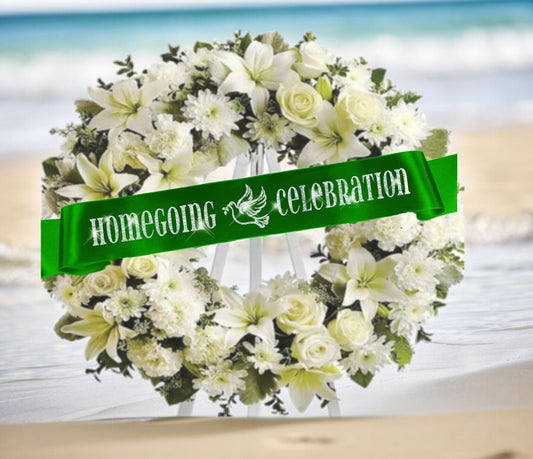 Glitter Homegoing Celebration Funeral Ribbon Banner For Flowers - The Funeral Program Site