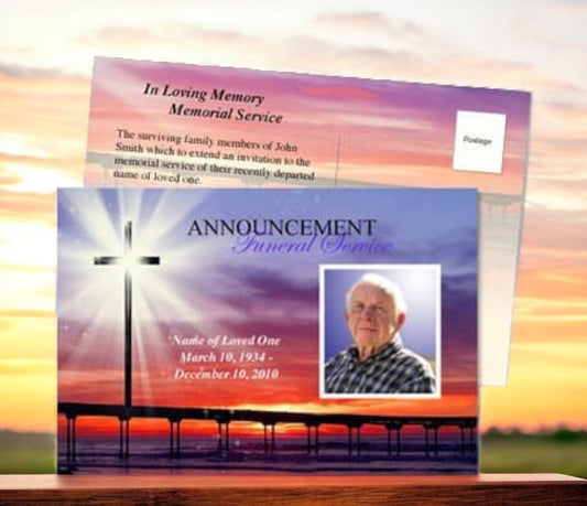 Glorify Funeral Announcement Postcard Template - The Funeral Program Site