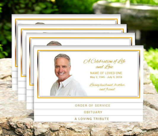 Gold 8 - Sided Graduated Bottom Funeral Program Design & Print (Pack of 50) - The Funeral Program Site