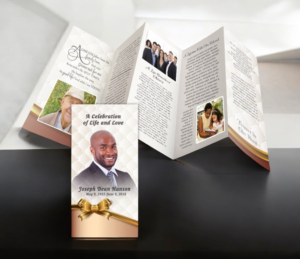 Golden Bow Accordion Fold Funeral Program Design & Print (Pack of 50) - The Funeral Program Site