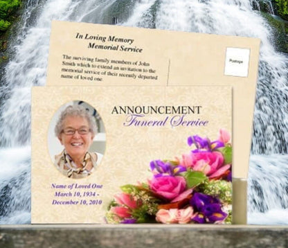 Golden Funeral Announcement Postcard Template - The Funeral Program Site