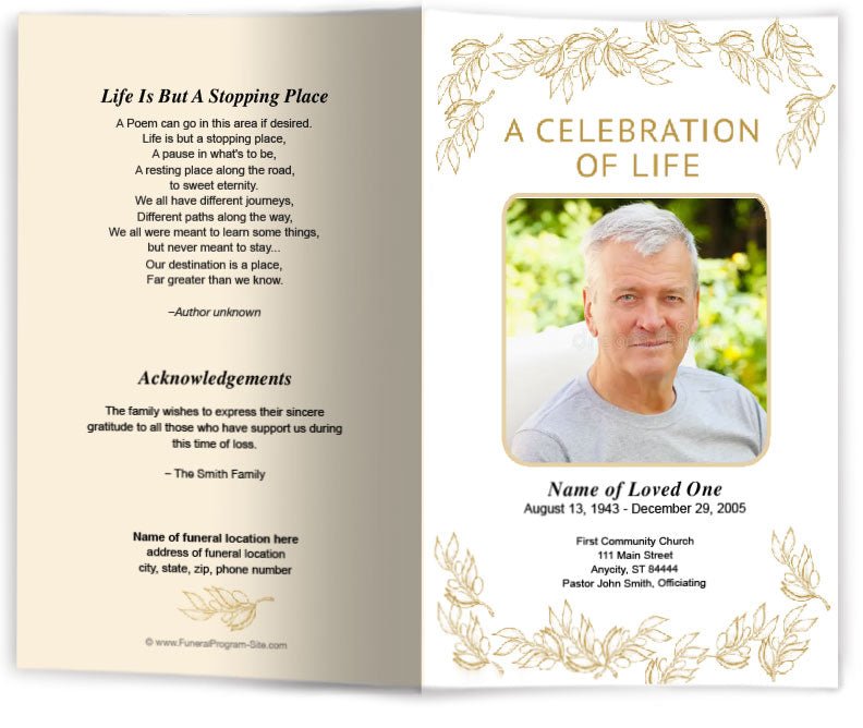 Golden Leaf Funeral Program Template - The Funeral Program Site