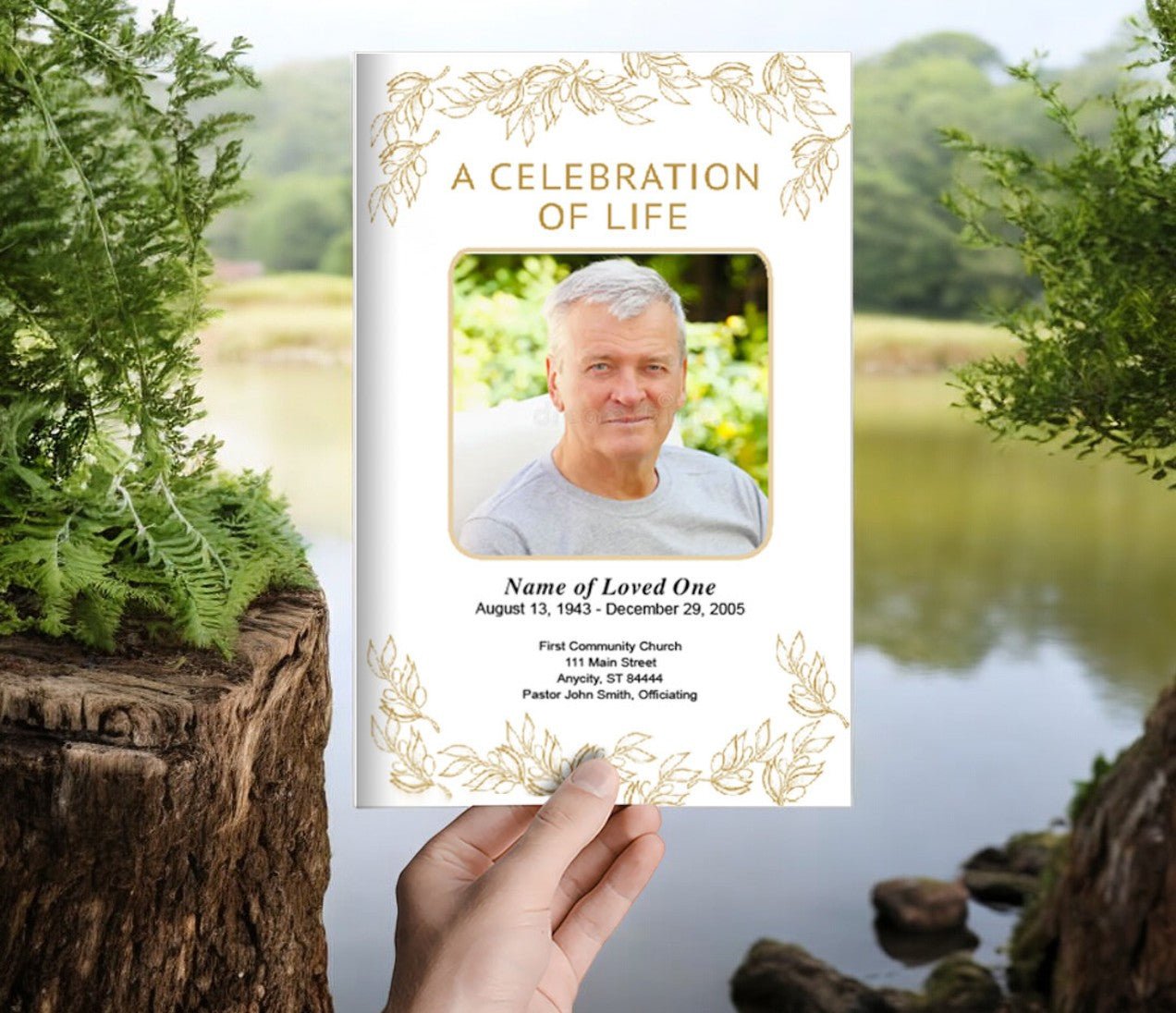 Golden Leaf Funeral Program Template - The Funeral Program Site