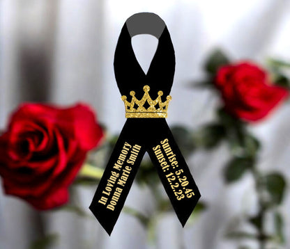 Gold Glitter Crown  Black Awareness Ribbons - Pack of 10