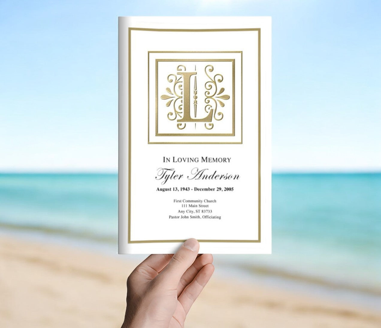 Monogram Gold Funeral Program Template