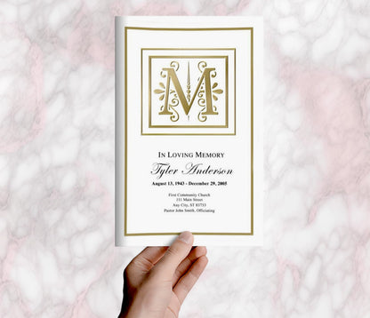 Monogram Gold Funeral Program Template