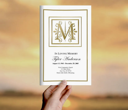 Monogram Gold Funeral Program Template