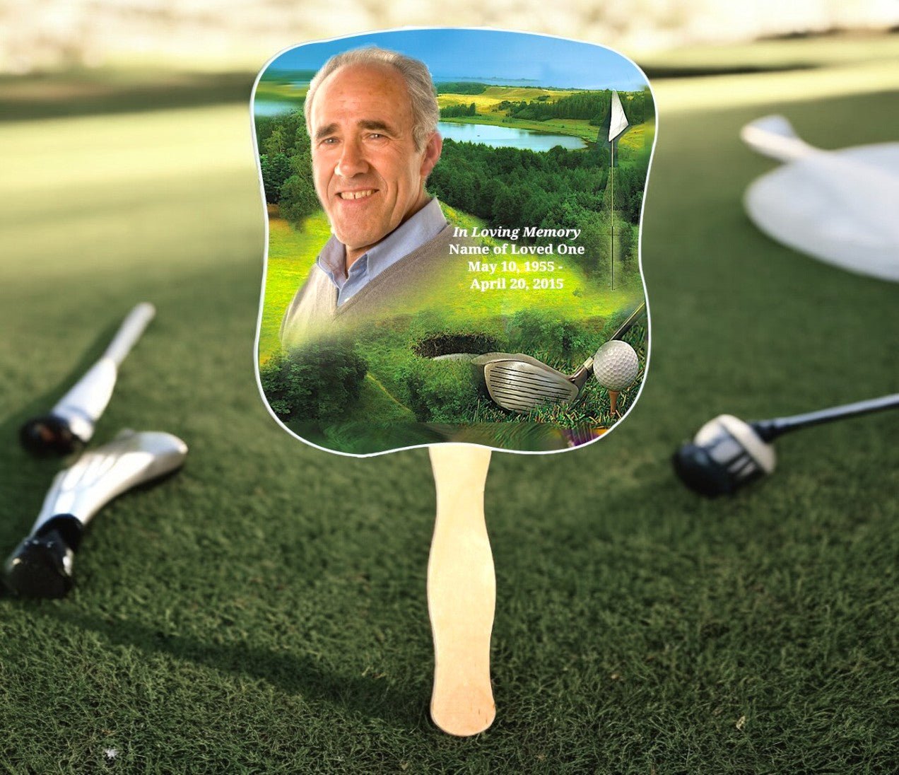 Golfer Cardstock Memorial Fan With Wooden Handle (Pack of 10) - The Funeral Program Site