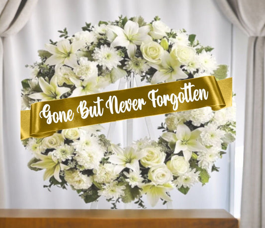 Gone But Never Forgotten Funeral Flowers Ribbon Banner - The Funeral Program Site