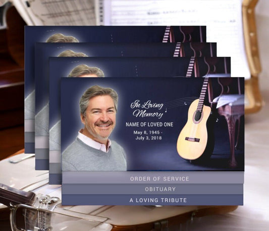 Guitar 8 - Sided Graduated Bottom Funeral Program Design & Print (Pack of 50) - The Funeral Program Site