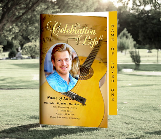 Guitar 4-Sided Graduated Funeral Program Template