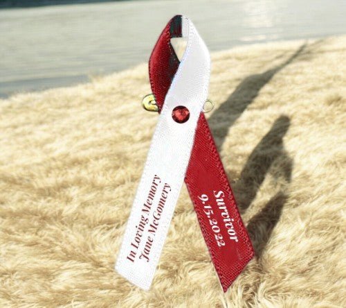 Head or Neck Cancer Ribbon Personalized (White - Burgundy) - Pack of 10 - The Funeral Program Site