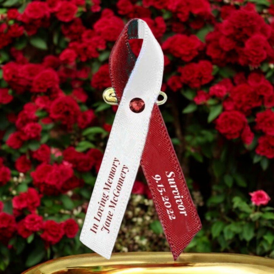 Head or Neck Cancer Ribbon Personalized (White - Burgundy) - Pack of 10 - The Funeral Program Site