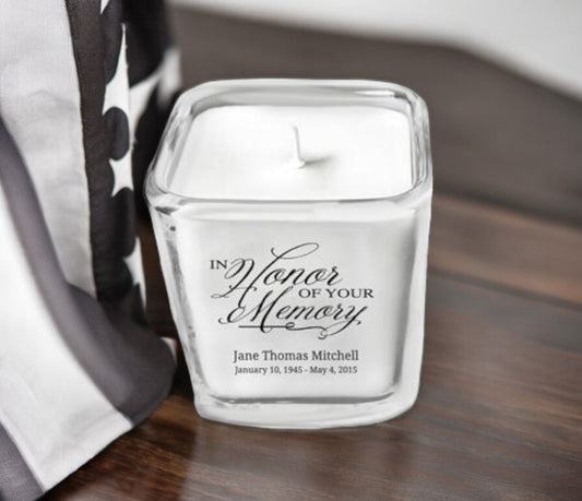In Honor Of Your Memory Glass Cube Memorial Candle