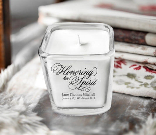 Honoring Her Spirit Glass Cube Memorial Candle