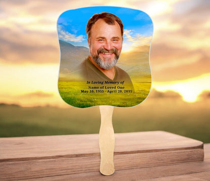 Horizon Cardstock Memorial Fan With Wooden Handle (Pack of 10) - The Funeral Program Site