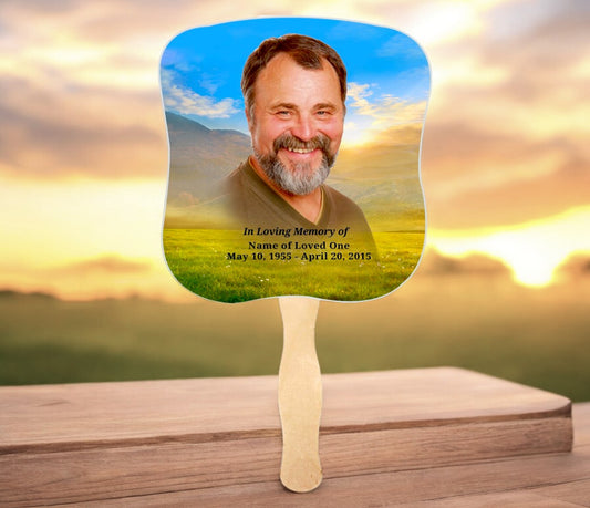 Horizon Cardstock Memorial Fan With Wooden Handle (Pack of 10)