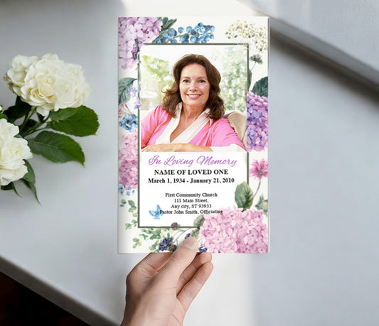 Hydrangea Watercolor Funeral Program Template