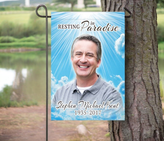 Blue Skies Personalized Memorial Garden Flag