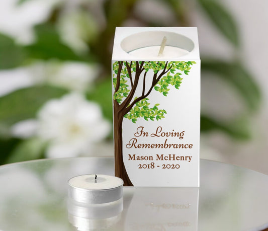 Oak Tree Personalized Mini Memorial Tea Light Candle Holder