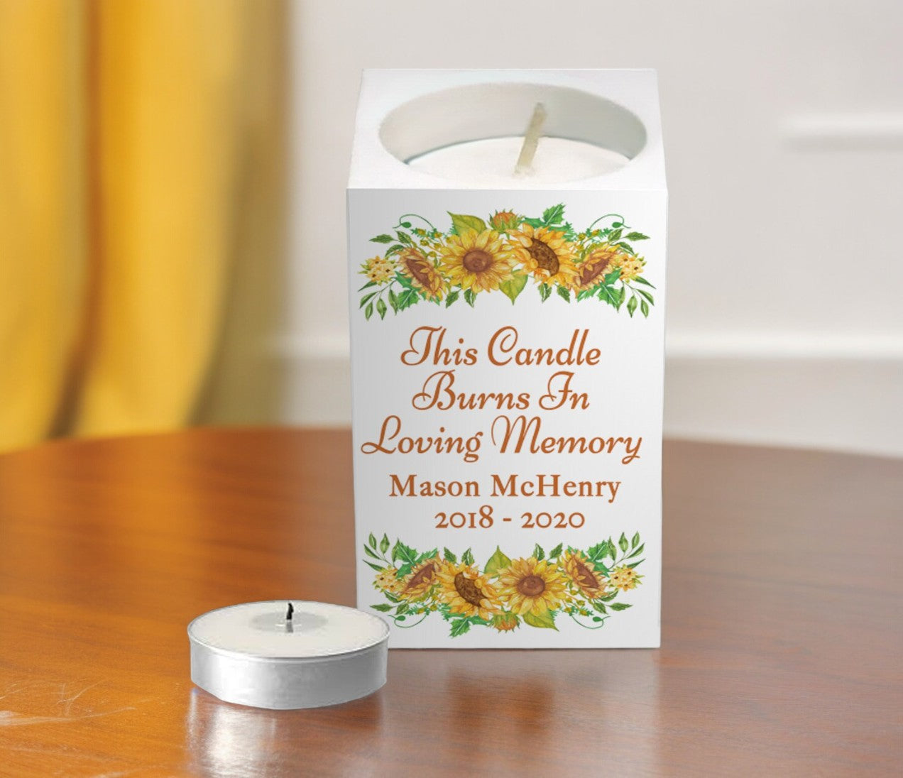 Sunflowers Personalized Mini Memorial Tea Light Candle Holder