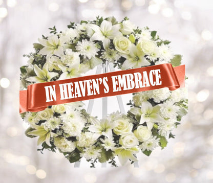 In Heaven's Embrace Funeral Ribbon Banner For Flowers - The Funeral Program Site