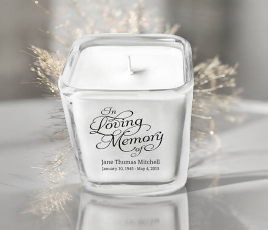 In Loving Memory Personalized Glass Cube Memorial Candle