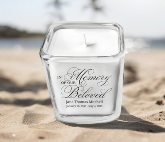Beloved Personalized Glass Cube Memorial Candle