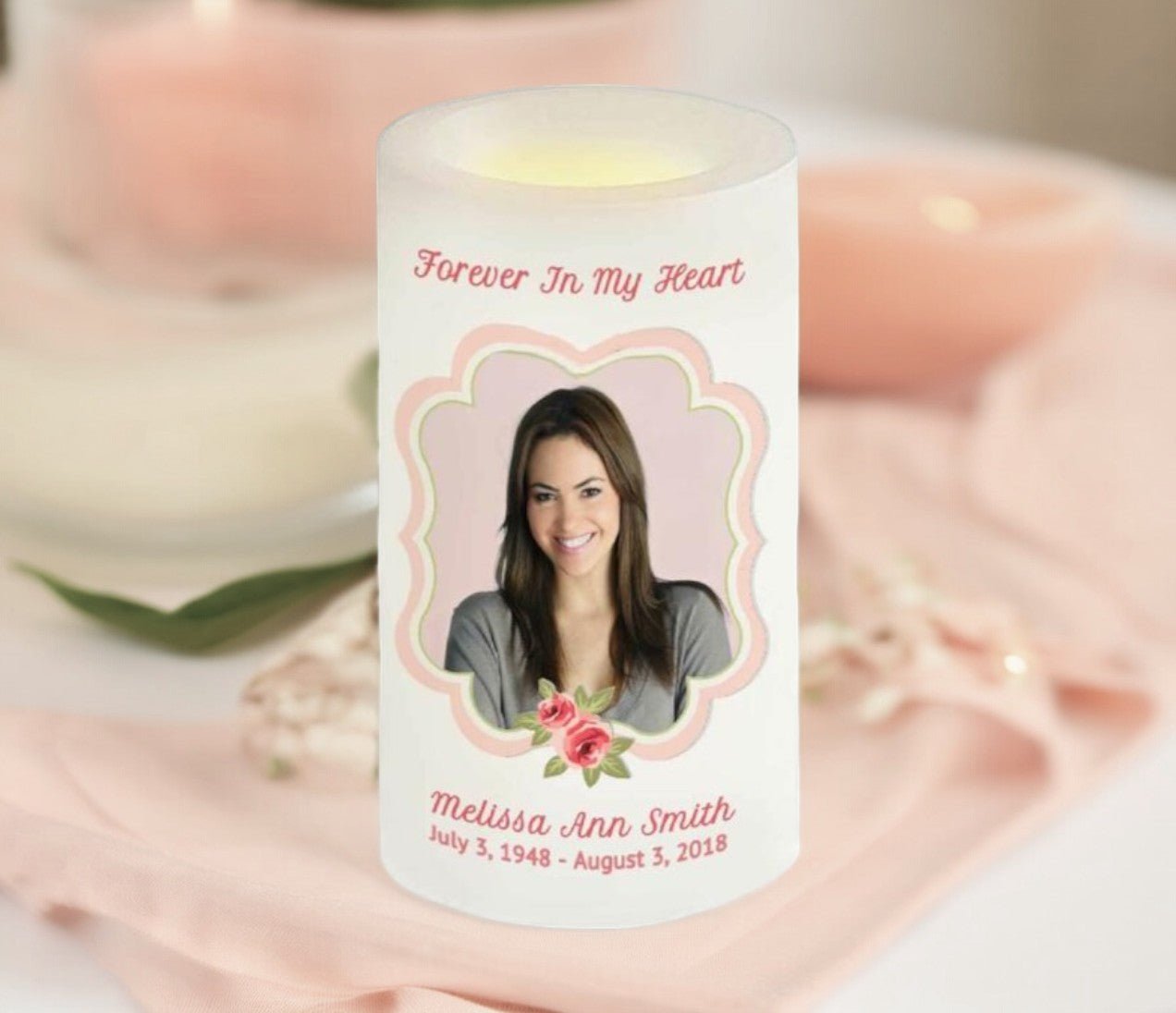 Karissa Flameless LED Personalized Memorial Candle - The Funeral Program Site