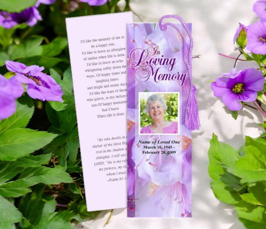 Lavender Memorial Bookmark Template - The Funeral Program Site