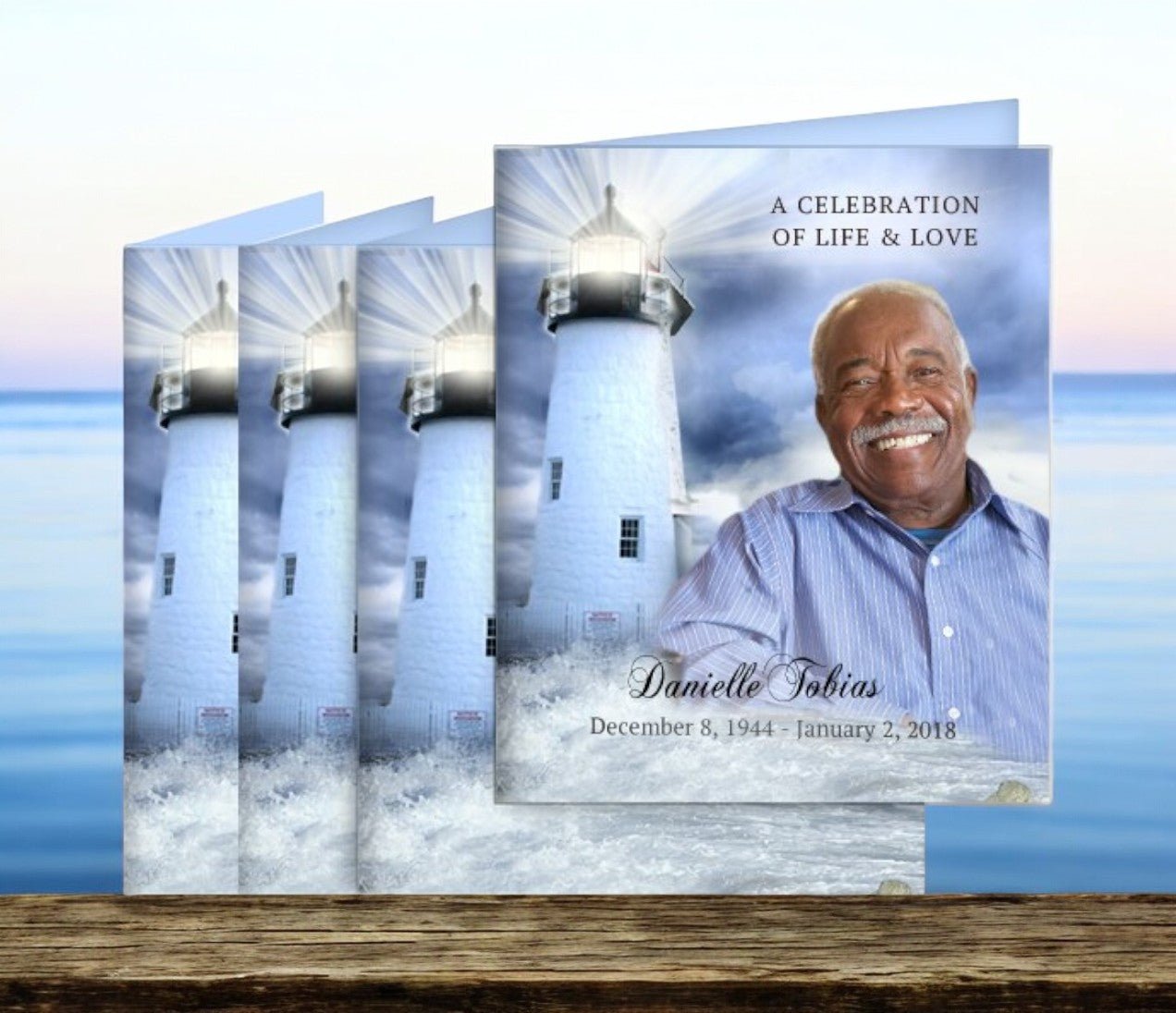 Lighthouse Memorial Cards Done For You Design & Print (Pack of 50) - The Funeral Program Site