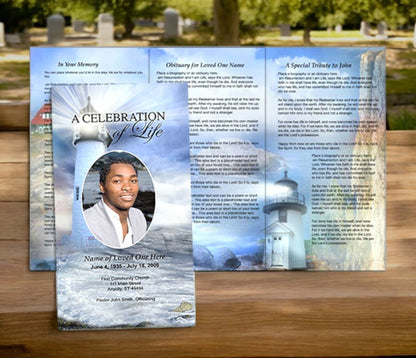 Lighthouse TriFold Funeral Brochure Template - The Funeral Program Site