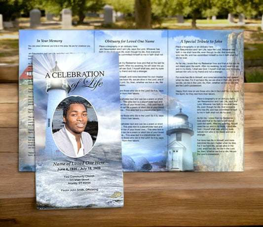 Lighthouse TriFold Funeral Brochure Template - The Funeral Program Site